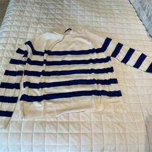 Zara Blue and White Striped Crew Neck Sweater